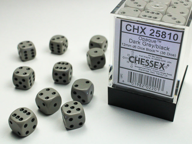 Opaque Black/White 12mm d6 Dice Block (36 dice) (Copy)