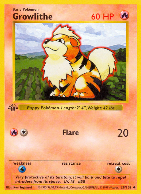 Growlithe (28/102) (Shadowless) [Base Set 1st Edition] | North Valley Games
