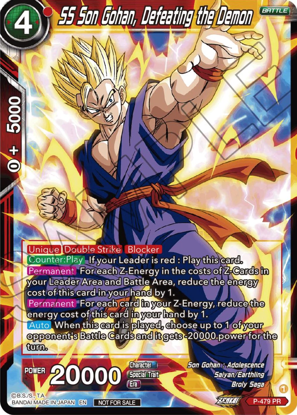 SS Son Gohan, Defeating the Demon (Zenkai Series Tournament Pack Vol.3) (P-479) [Tournament Promotion Cards] | North Valley Games