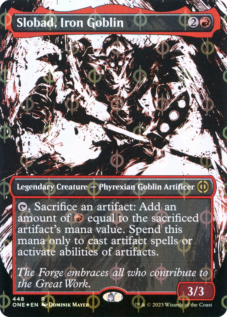 Slobad, Iron Goblin (Borderless Ichor Step-and-Compleat Foil) [Phyrexia: All Will Be One] | North Valley Games