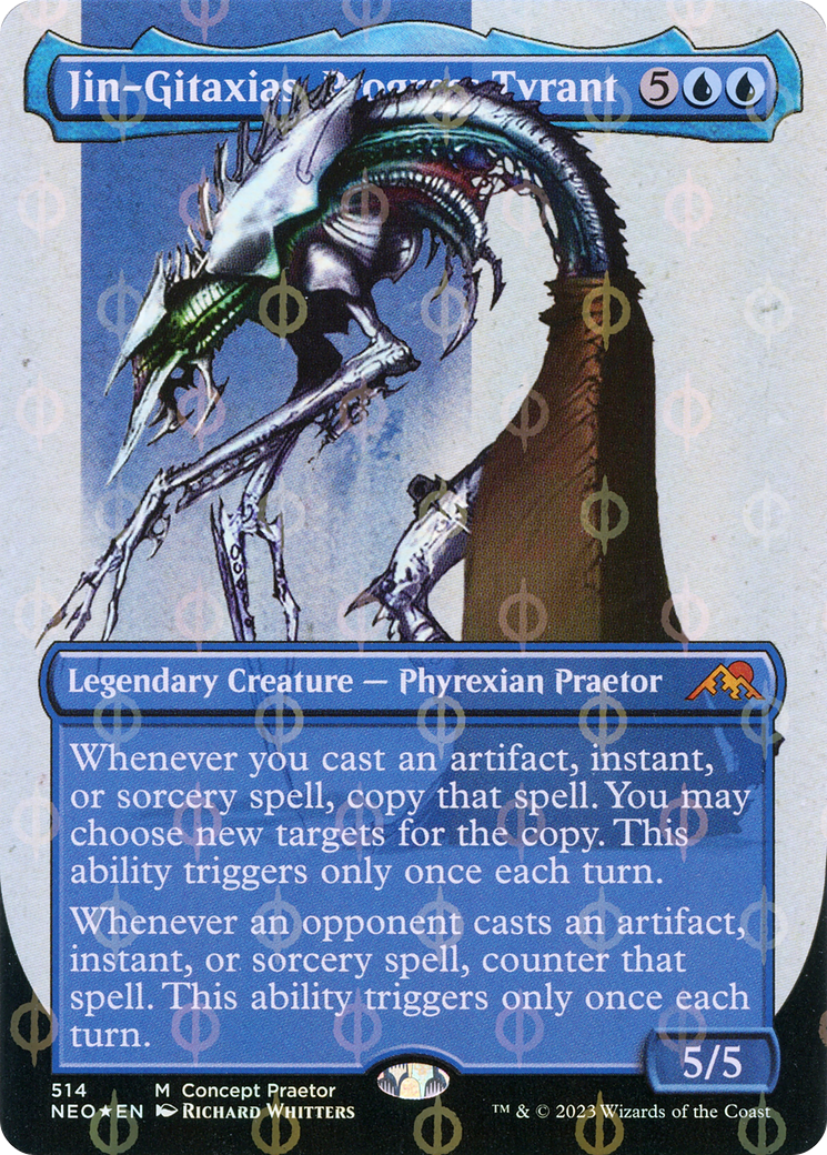 Jin-Gitaxias, Progress Tyrant (Borderless Concept Praetors Step-and-Compleat Foil) [Phyrexia: All Will Be One] | North Valley Games