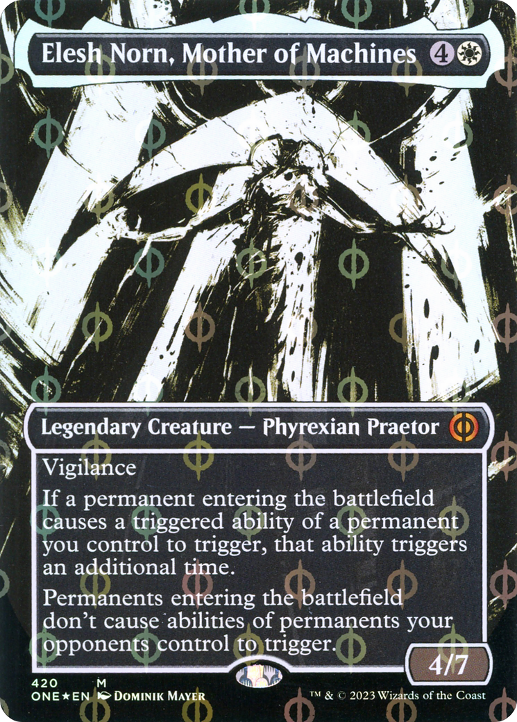 Elesh Norn, Mother of Machines (Borderless Ichor Step-and-Compleat Foil) [Phyrexia: All Will Be One] | North Valley Games