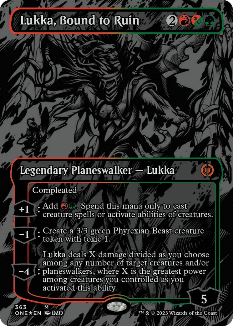 Lukka, Bound to Ruin (Oil Slick Raised Foil) [Phyrexia: All Will Be One] | North Valley Games