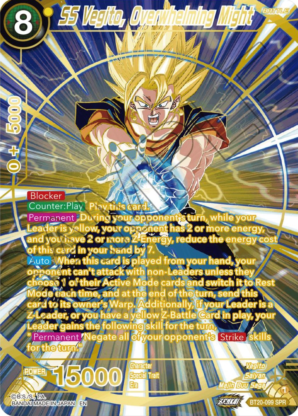 SS Vegito, Overwhelming Might (SPR) (BT20-099) [Power Absorbed] | North Valley Games