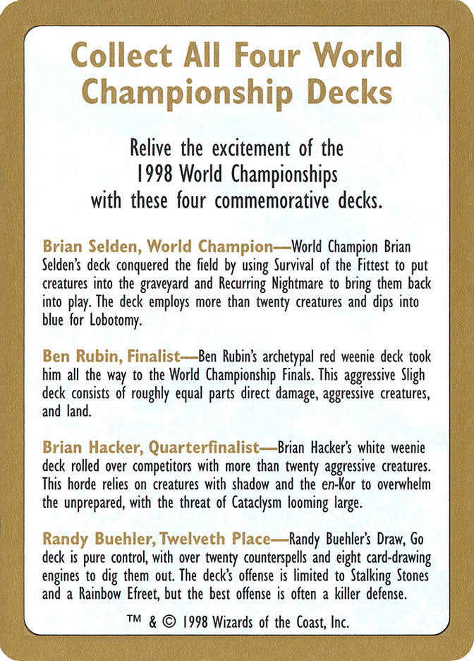 1998 World Championships Ad [World Championship Decks 1998] | North Valley Games