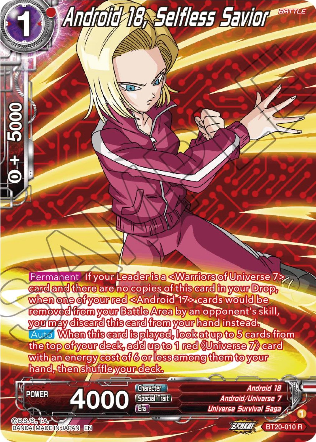 Android 18, Selfless Savior (Silver Foil) (BT20-010) [Power Absorbed] | North Valley Games