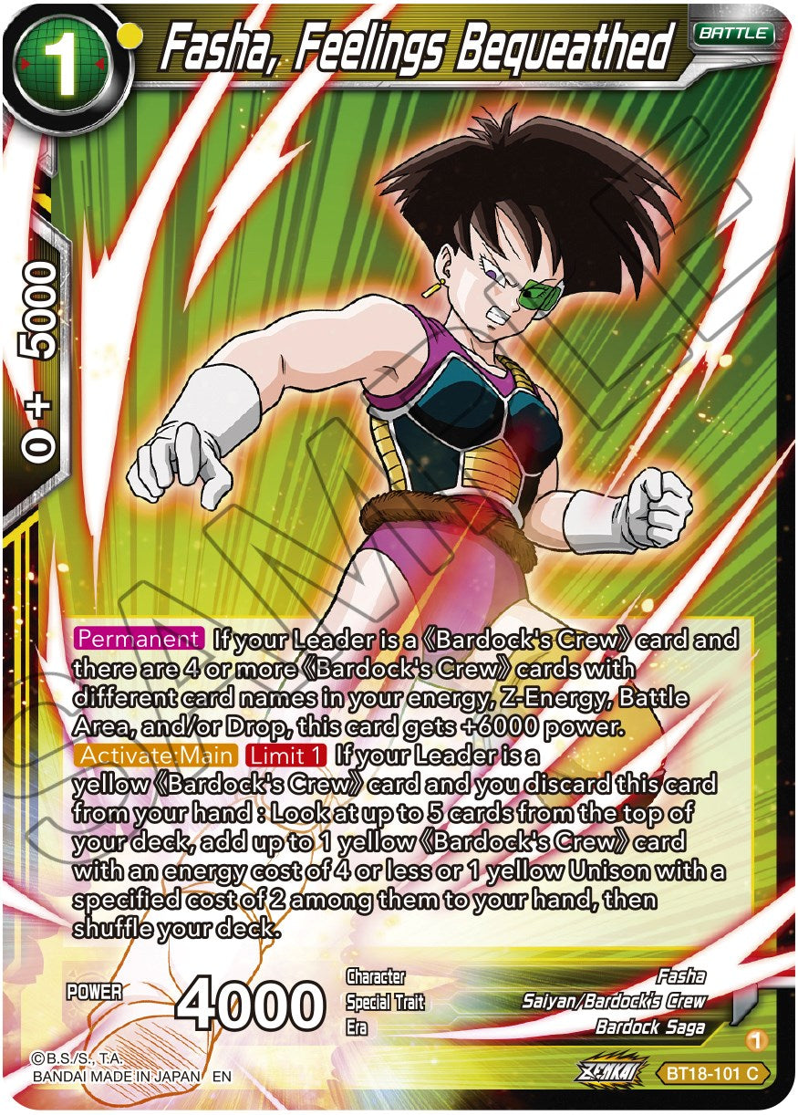 Fasha, Feelings Bequeathed (BT18-101) [Dawn of the Z-Legends] | North Valley Games