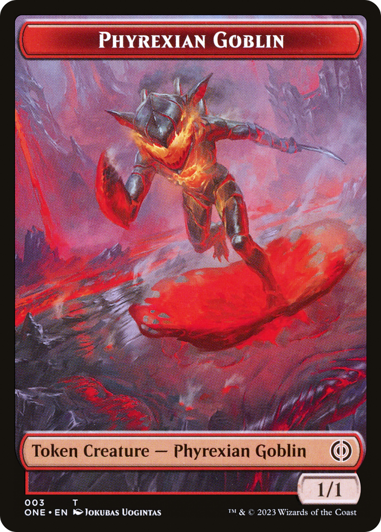 Phyrexian Goblin // The Hollow Sentinel Double-Sided Token [Phyrexia: All Will Be One Tokens] | North Valley Games
