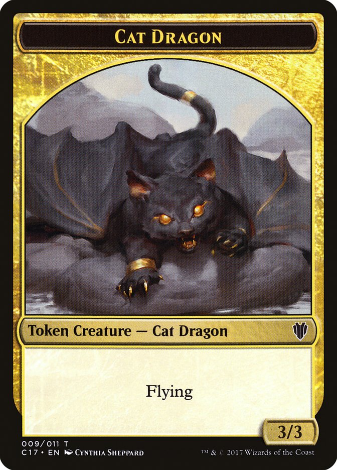 Gold // Cat Dragon Double-Sided Token [Commander 2017 Tokens] | North Valley Games