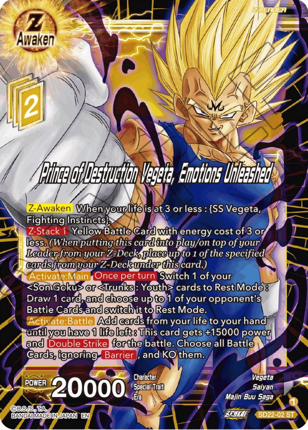 Prince of Destruction Vegeta, Emotions Unleashed (Starter Deck Exclusive) (SD22-02) [Power Absorbed] | North Valley Games
