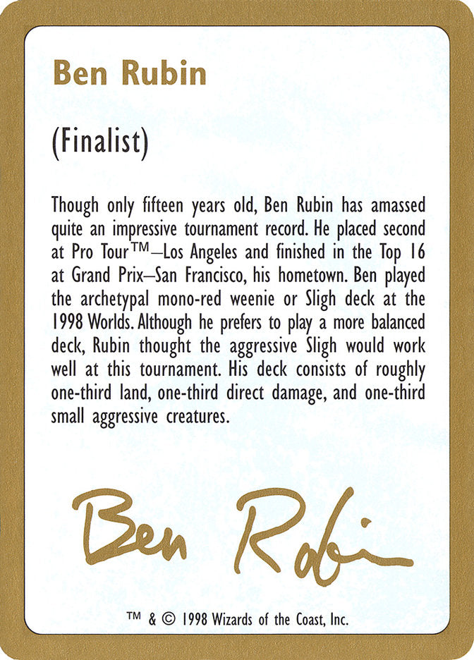 Ben Rubin Bio [World Championship Decks 1998] | North Valley Games