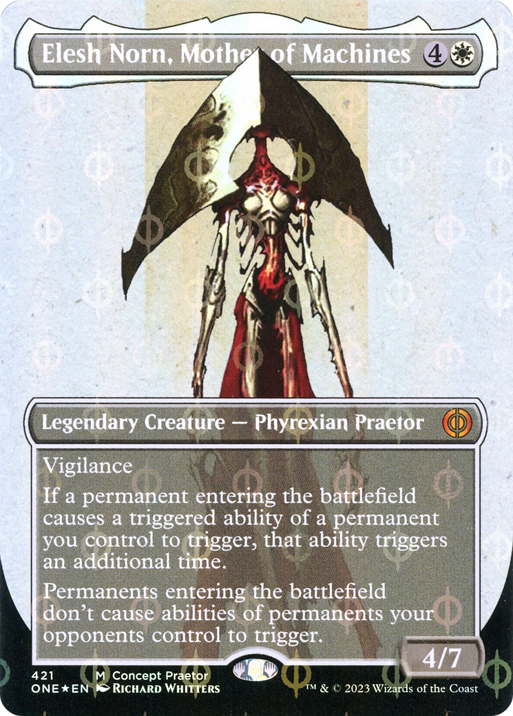 Elesh Norn, Mother of Machines (Borderless Concept Praetors Step-and-Compleat Foil) [Phyrexia: All Will Be One] | North Valley Games
