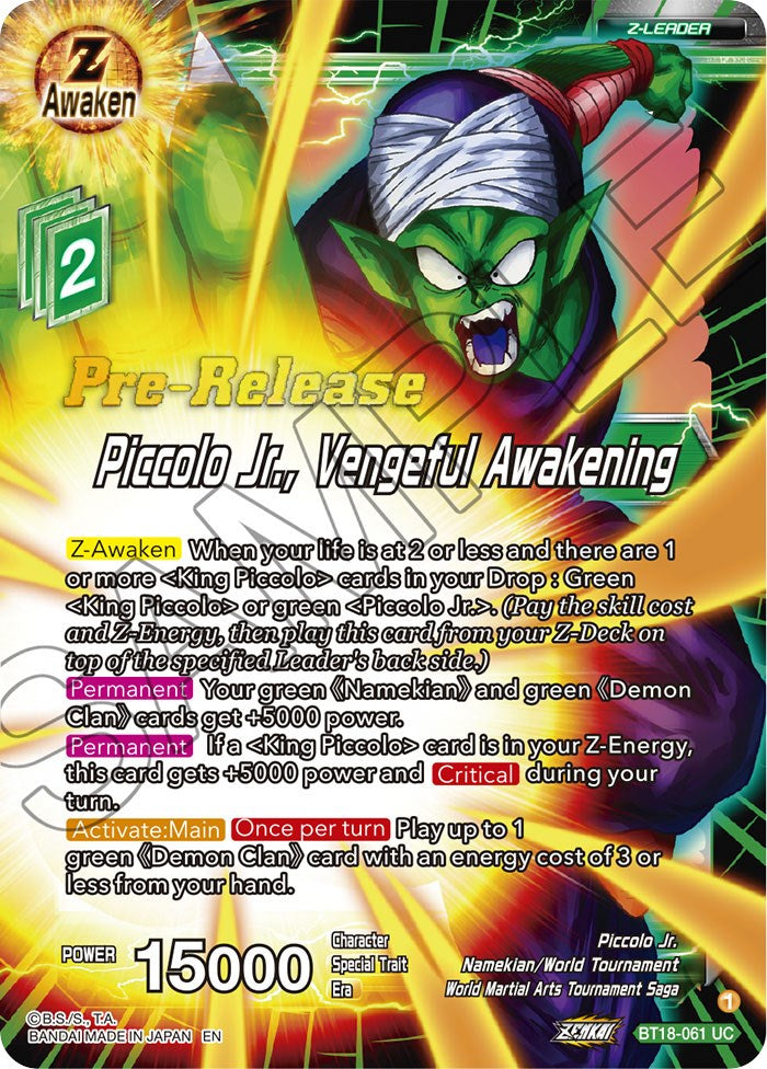 Piccolo Jr., Vengeful Awakening (BT18-061) [Dawn of the Z-Legends Prerelease Promos] | North Valley Games