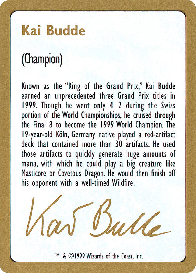 Kai Budde Bio [World Championship Decks 1999] | North Valley Games