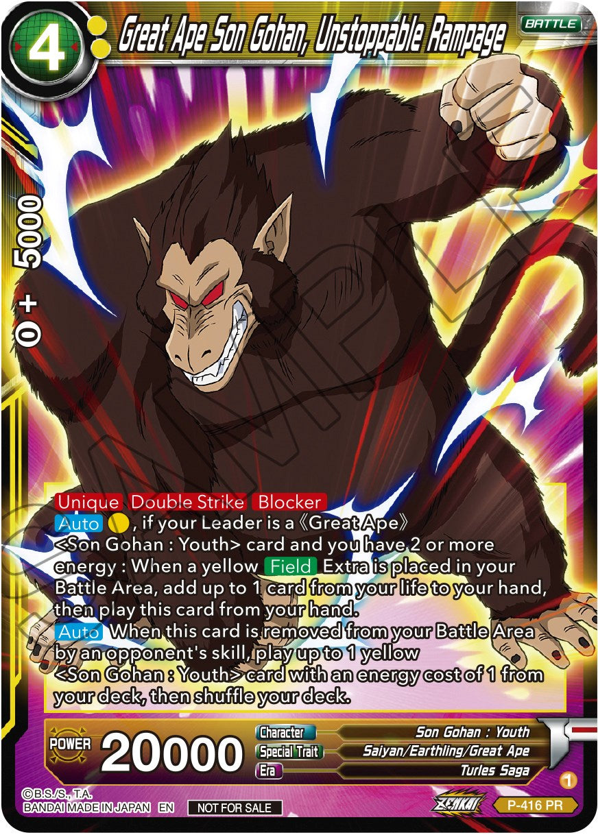 Great Ape Son Gohan, Unstoppable Rampage (Zenkai Series Tournament Pack Vol.1) (P-416) [Tournament Promotion Cards] | North Valley Games