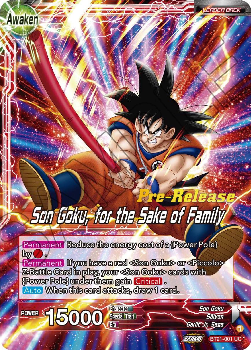 Son Goku // Son Goku, for the Sake of Family (BT21-001) [Wild Resurgence Pre-Release Cards] | North Valley Games