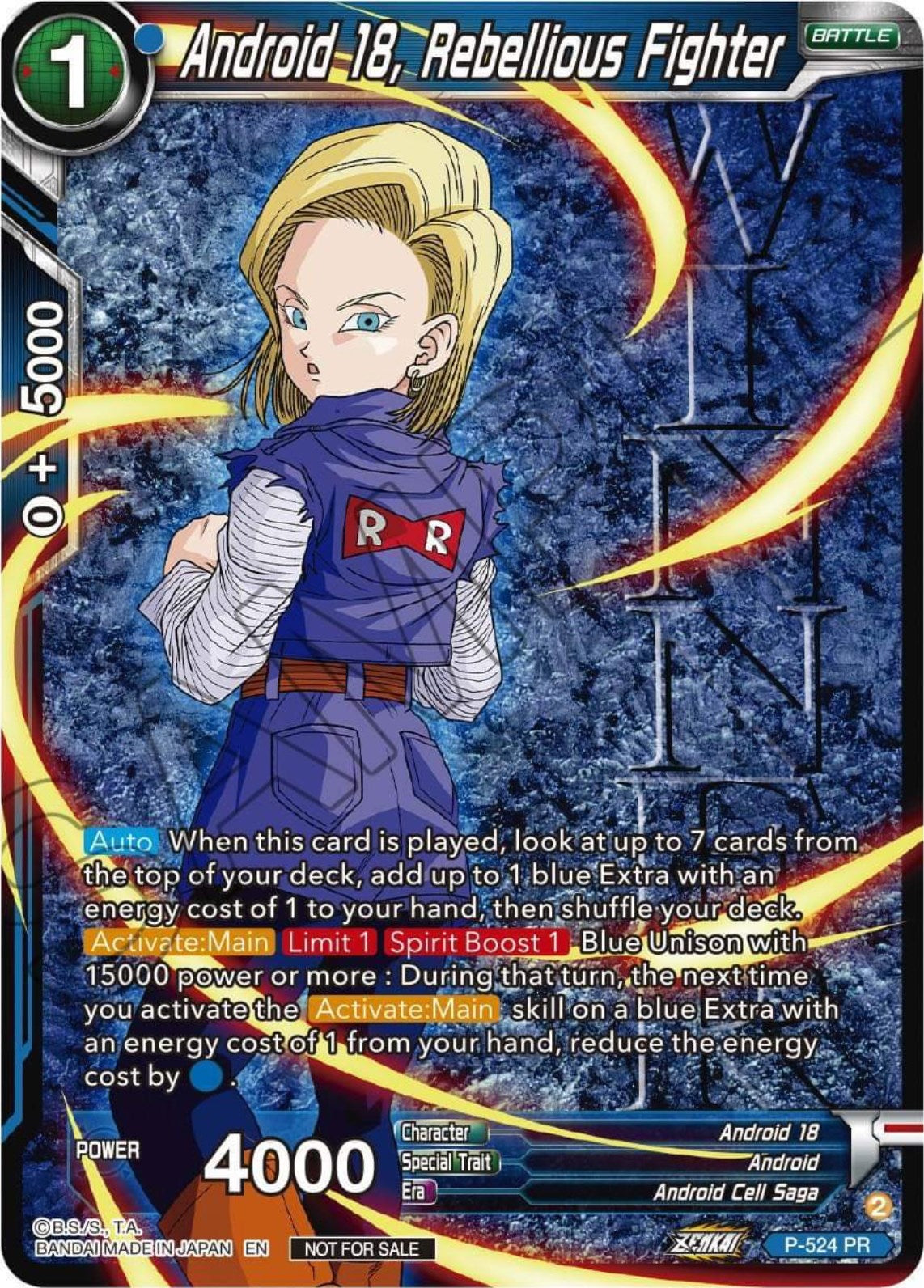 Android 18, Rebellious Fighter (Winner-Stamped) (Zenkai Series Tournament Pack Vol.5) (P-524) [Tournament Promotion Cards] | North Valley Games