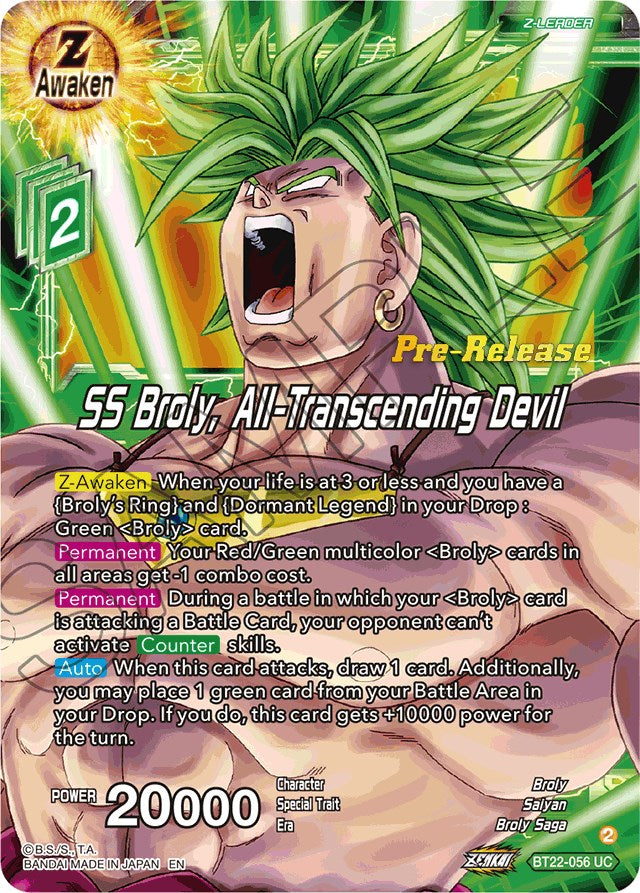 SS Broly, All-Transcending Devil (BT22-056) [Critical Blow Prerelease Promos] | North Valley Games