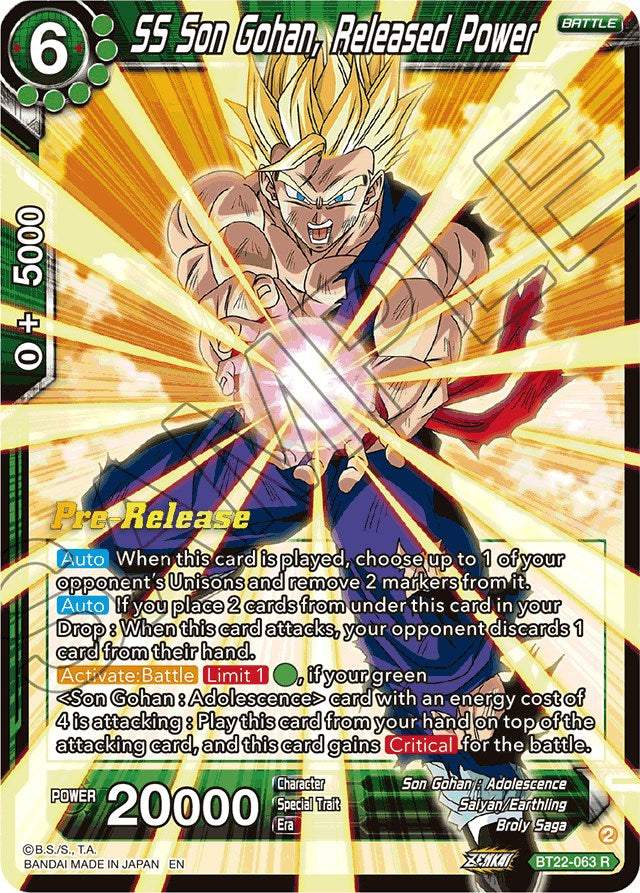 SS Son Gohan, Released Power (BT22-063) [Critical Blow Prerelease Promos] | North Valley Games