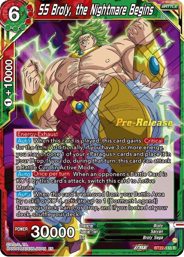 SS Broly, the Nightmare Begins (BT22-133) [Critical Blow Prerelease Promos] | North Valley Games