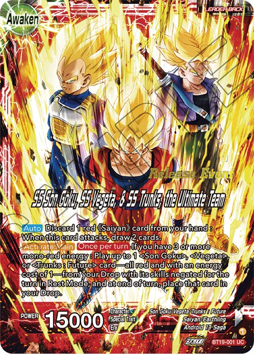 Son Goku & Vegeta & Trunks // SS Son Goku, SS Vegeta, & SS Trunks, the Ultimate Team (Fighter's Ambition Holiday Pack) (BT19-001) [Tournament Promotion Cards] | North Valley Games