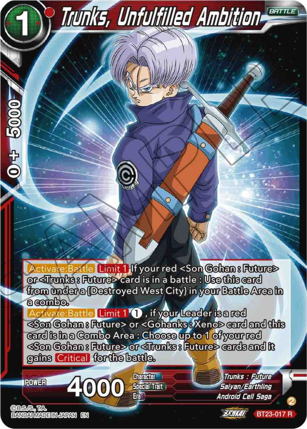 Trunks, Unfulfilled Ambition (BT23-017) [Perfect Combination] | North Valley Games