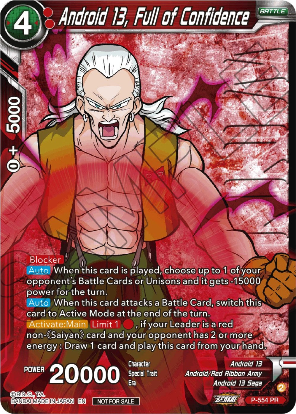 Android 13, Full of Confidence (Zenkai Series Tournament Pack Vol.6) (Winner) (P-554) [Tournament Promotion Cards] | North Valley Games