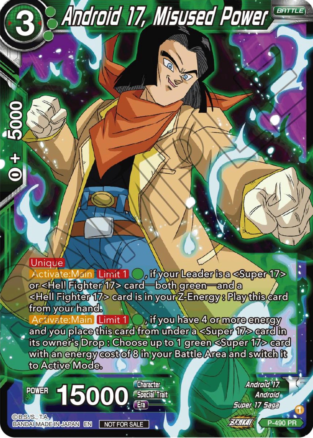 Android 17, Misused Power (Zenkai Series Tournament Pack Vol.3) (P-490) [Tournament Promotion Cards] | North Valley Games