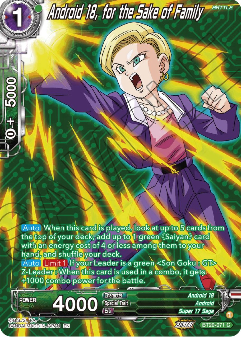 Android 18, for the Sake of Family (Silver Foil) (BT20-071) [Power Absorbed] | North Valley Games