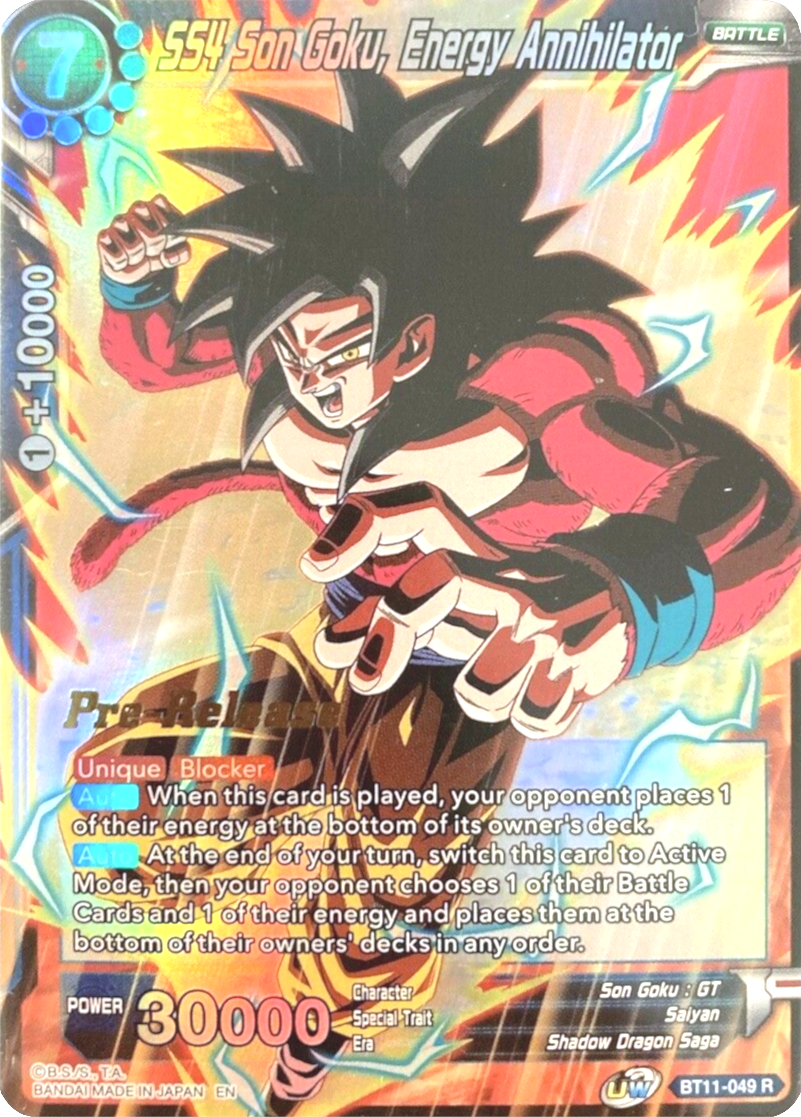 SS4 Son Goku, Energy Annihilator (BT11-049) [Vermilion Bloodline Prerelease Promos] | North Valley Games