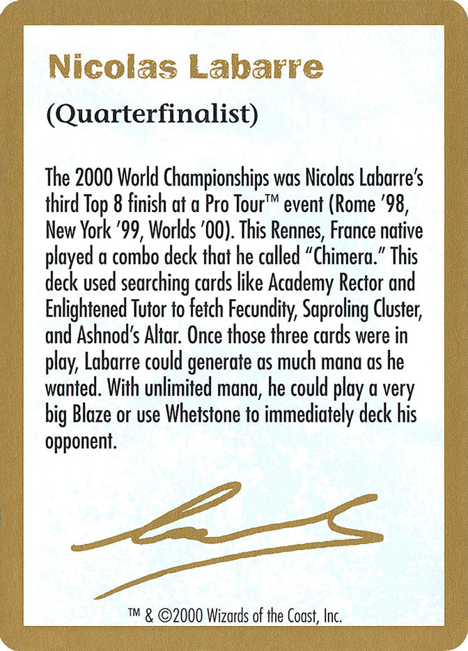 Nicolas Labarre Bio [World Championship Decks 2000] | North Valley Games