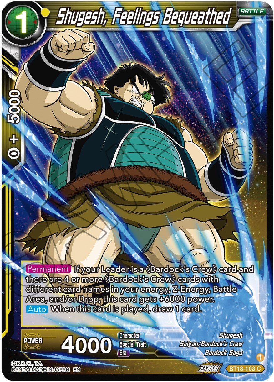 Shugesh, Feelings Bequeathed (BT18-103) [Dawn of the Z-Legends] | North Valley Games