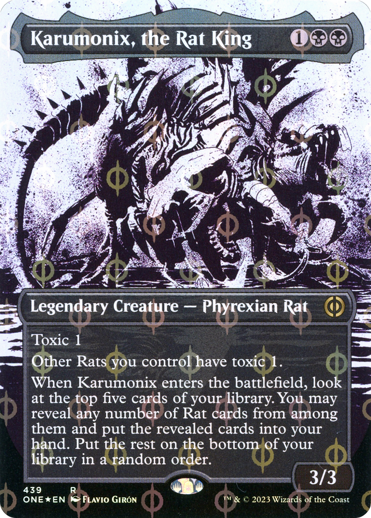 Karumonix, the Rat King (Borderless Ichor Step-and-Compleat Foil) [Phyrexia: All Will Be One] | North Valley Games