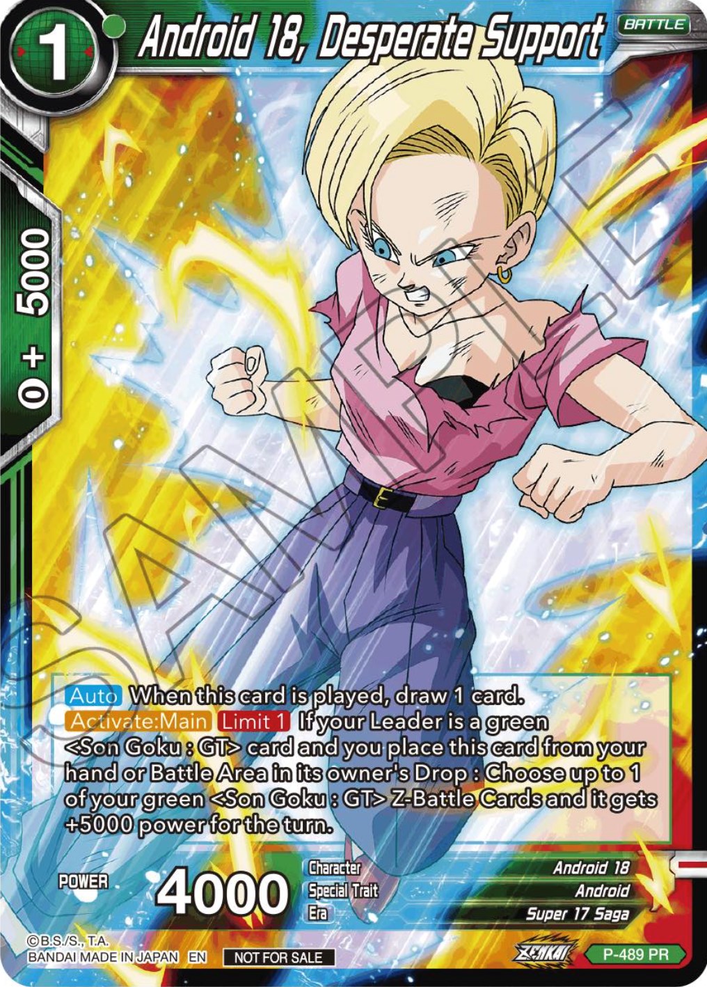 Android 18, Desperate Support (Zenkai Series Tournament Pack Vol.3) (P-489) [Tournament Promotion Cards] | North Valley Games