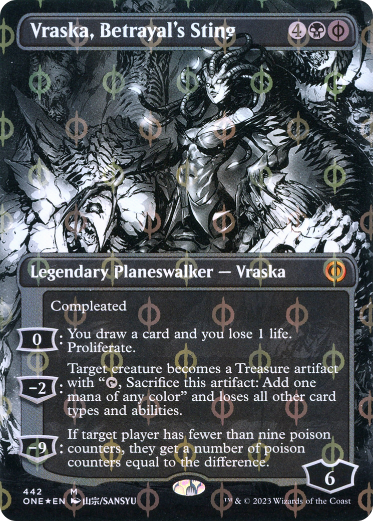 Vraska, Betrayal's Sting (Borderless Manga Step-and-Compleat Foil) [Phyrexia: All Will Be One] | North Valley Games