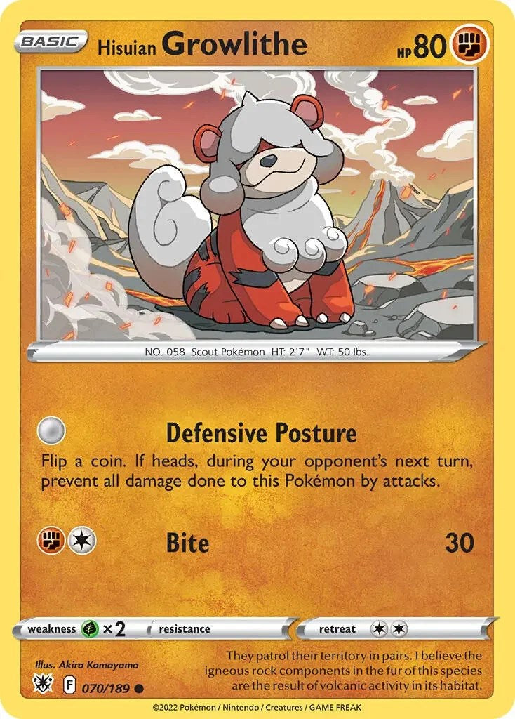 Hisuian Growlithe (070/189) (Theme Deck Exclusive) [Sword & Shield: Astral Radiance] | North Valley Games
