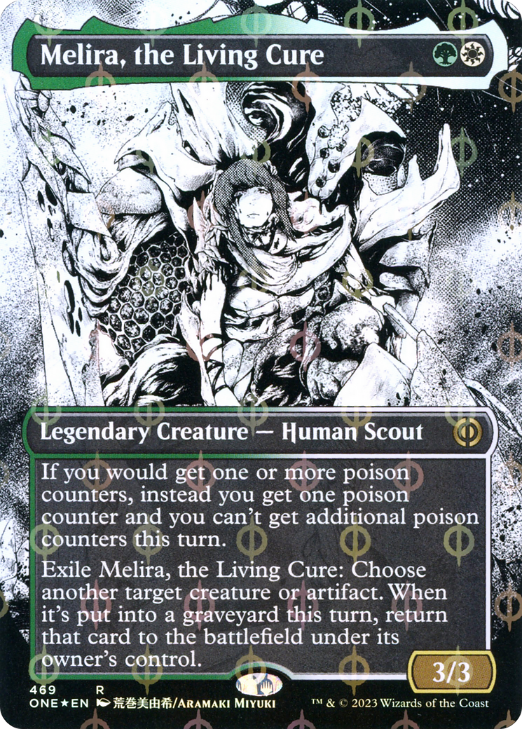 Melira, the Living Cure (Borderless Manga Step-and-Compleat Foil) [Phyrexia: All Will Be One] | North Valley Games