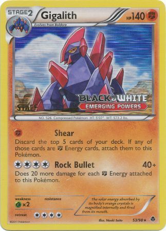 Gigalith (53/98) (Staff Prerelease Promo) [Black & White: Black Star Promos] | North Valley Games