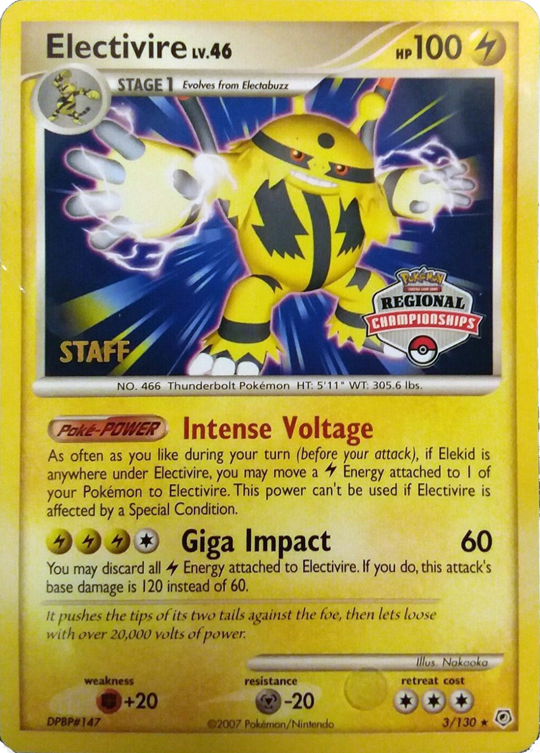 Electivire (003/130) (2008 Staff Regional Championships) [League & Championship Cards] | North Valley Games