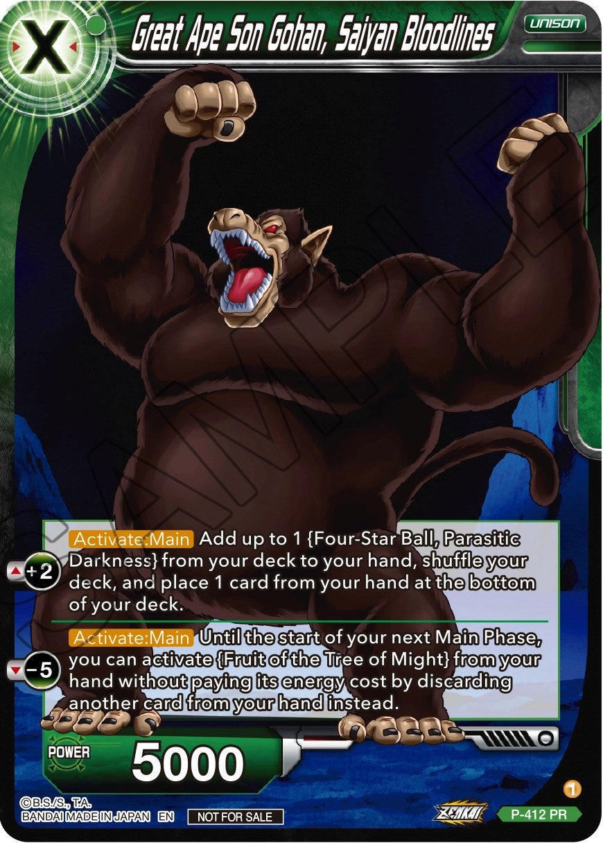 Great Ape Son Gohan, Saiyan Bloodlines (Zenkai Series Tournament Pack Vol.1) (P-412) [Tournament Promotion Cards] | North Valley Games