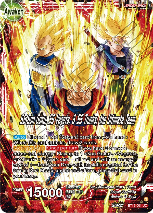 Son Goku & Vegeta & Trunks // SS Son Goku, SS Vegeta, & SS Trunks, the Ultimate Team (BT19-001) [Fighter's Ambition] | North Valley Games