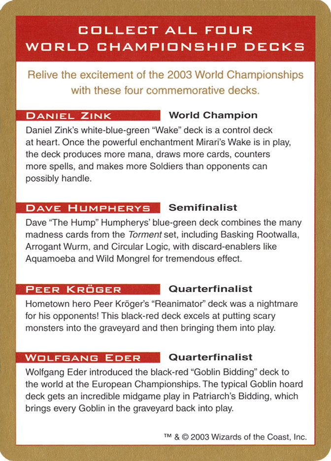 2003 World Championships Ad [World Championship Decks 2003] | North Valley Games