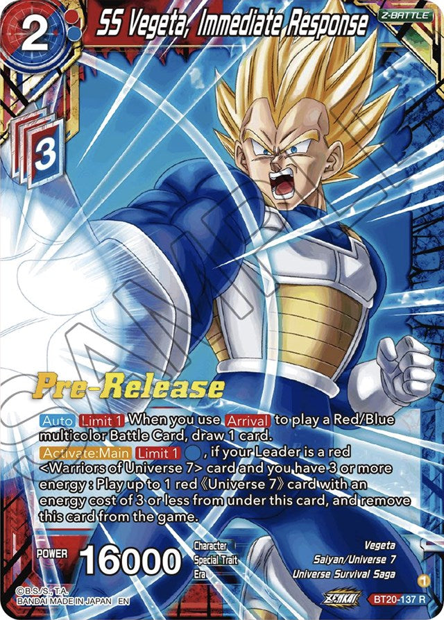SS Vegeta, Immediate Response (BT20-137) [Power Absorbed Prerelease Promos] | North Valley Games