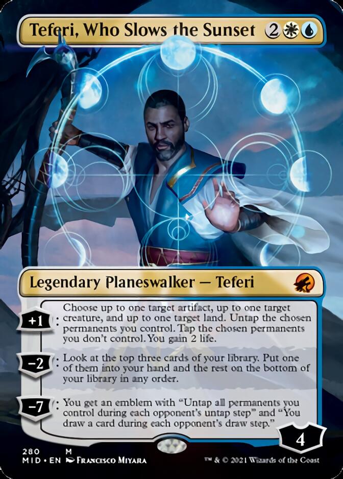 Teferi, Who Slows the Sunset (Borderless) [Innistrad: Midnight Hunt] | North Valley Games