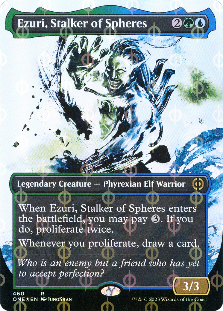 Ezuri, Stalker of Spheres (Borderless Ichor Step-and-Compleat Foil) [Phyrexia: All Will Be One] | North Valley Games