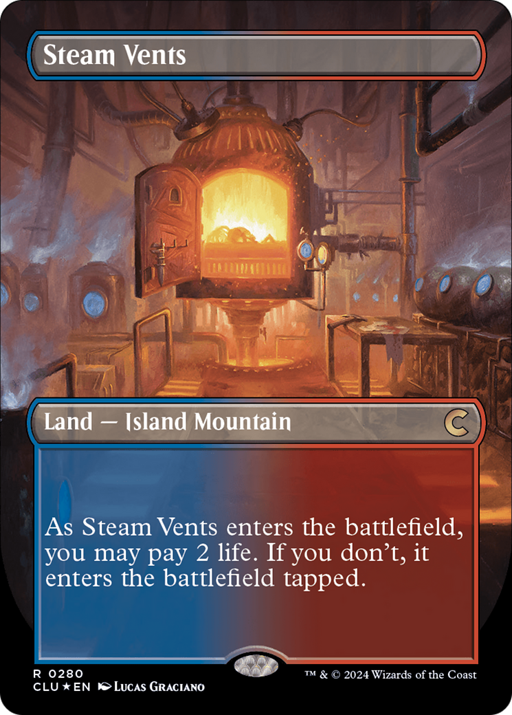 Steam Vents (Borderless) [Ravnica: Clue Edition] | North Valley Games