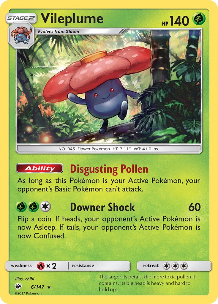 Vileplume (6/147) (Prerelease Kit Exclusive) (Theme Deck Exclusive) [Sun & Moon: Burning Shadows] | North Valley Games