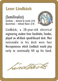 1996 Leon Lindback Biography Card [World Championship Decks] | North Valley Games