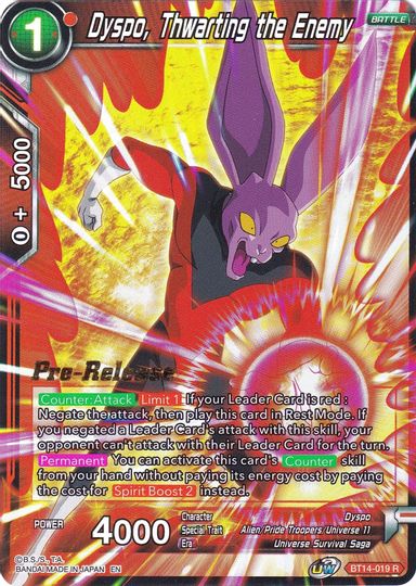 Dyspo, Thwarting the Enemy (BT14-019) [Cross Spirits Prerelease Promos] | North Valley Games