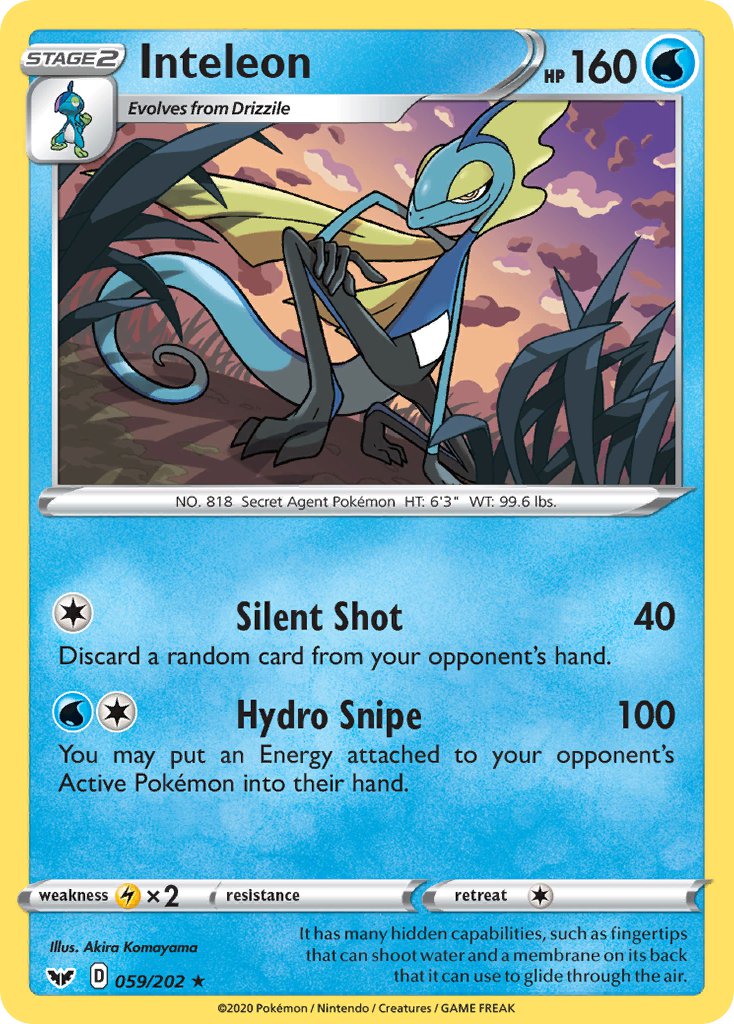 Inteleon (059/202) (Cracked Ice Holo) (Theme Deck Exclusive) [Sword & Shield: Base Set] | North Valley Games
